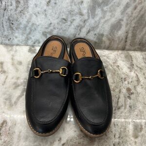 Black Leather Loafers with Gold Detail